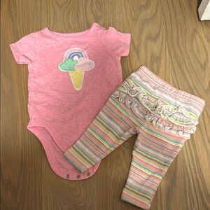 Garanimals Pink Ice Cream Onesie and Striped Ruffle Pants Set 0-3m